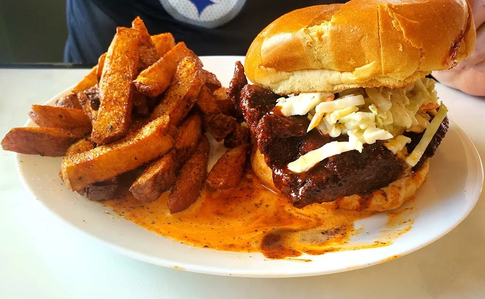 Nashville Hot Chicken Sandwich Very Spicy with Coleslaw and Fries